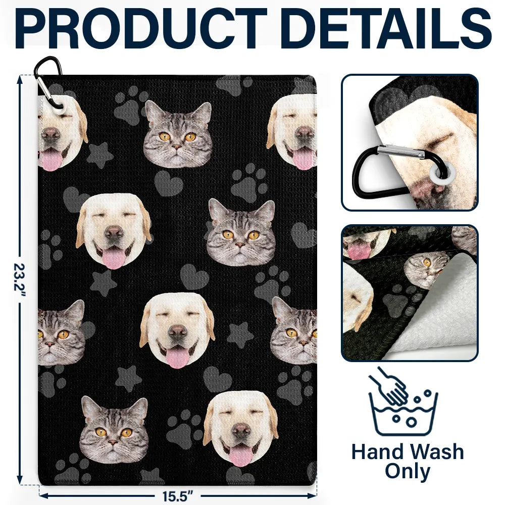 Happy, Golf, Gift For Men, Gift For Husband, Dog Lovers, Pet Lovers, Gift For Yourself - Custom Photo Funny Dog Cat Kid - Personalized Golf Towel