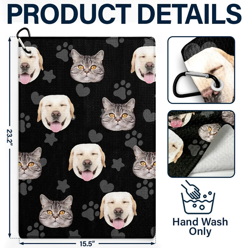 Happy, Golf, Gift For Men, Gift For Husband, Dog Lovers, Pet Lovers, Gift For Yourself - Custom Photo Funny Dog Cat Kid - Personalized Golf Towel