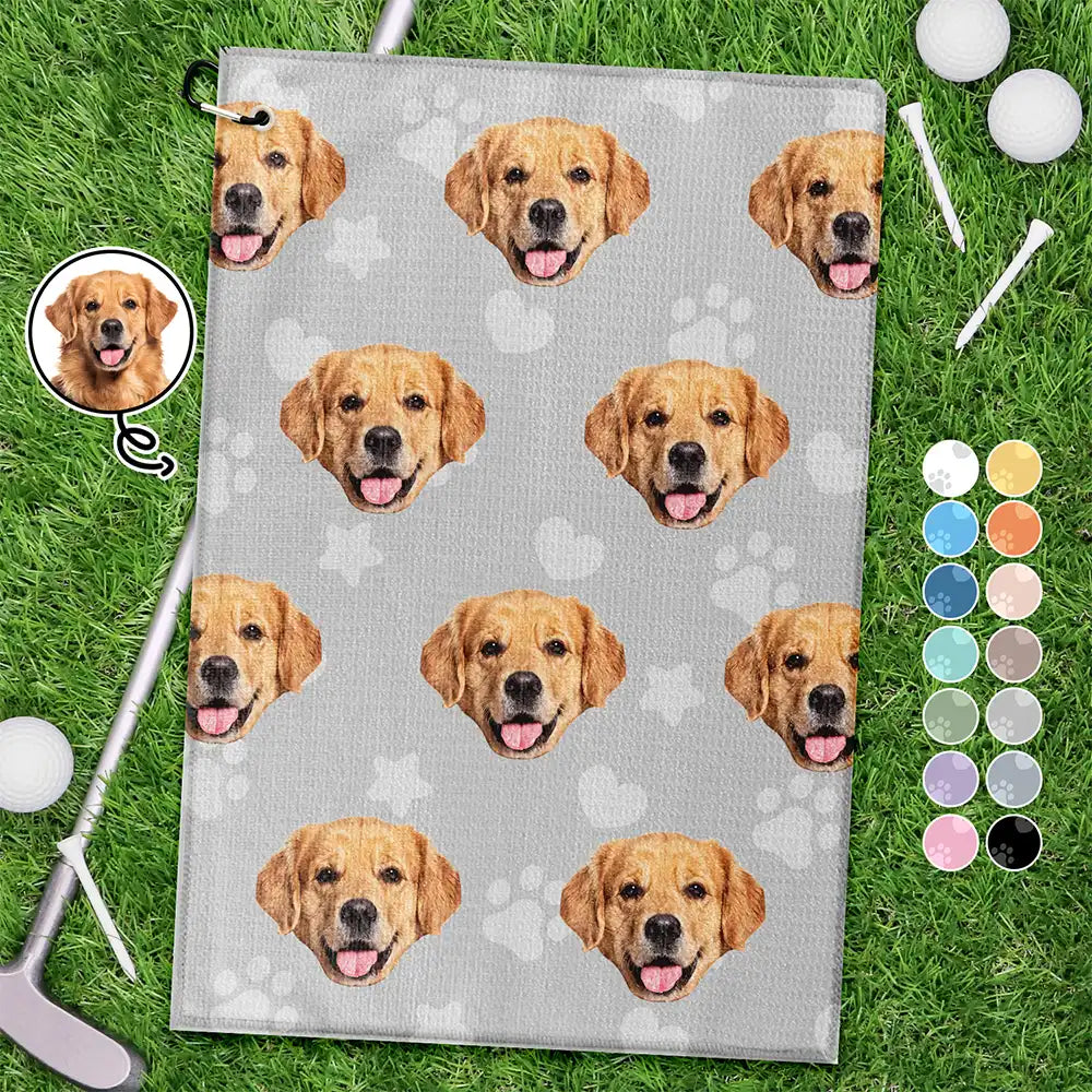 Happy, Golf, Gift For Men, Gift For Husband, Dog Lovers, Pet Lovers, Gift For Yourself - Custom Photo Funny Dog Cat Kid - Personalized Golf Towel