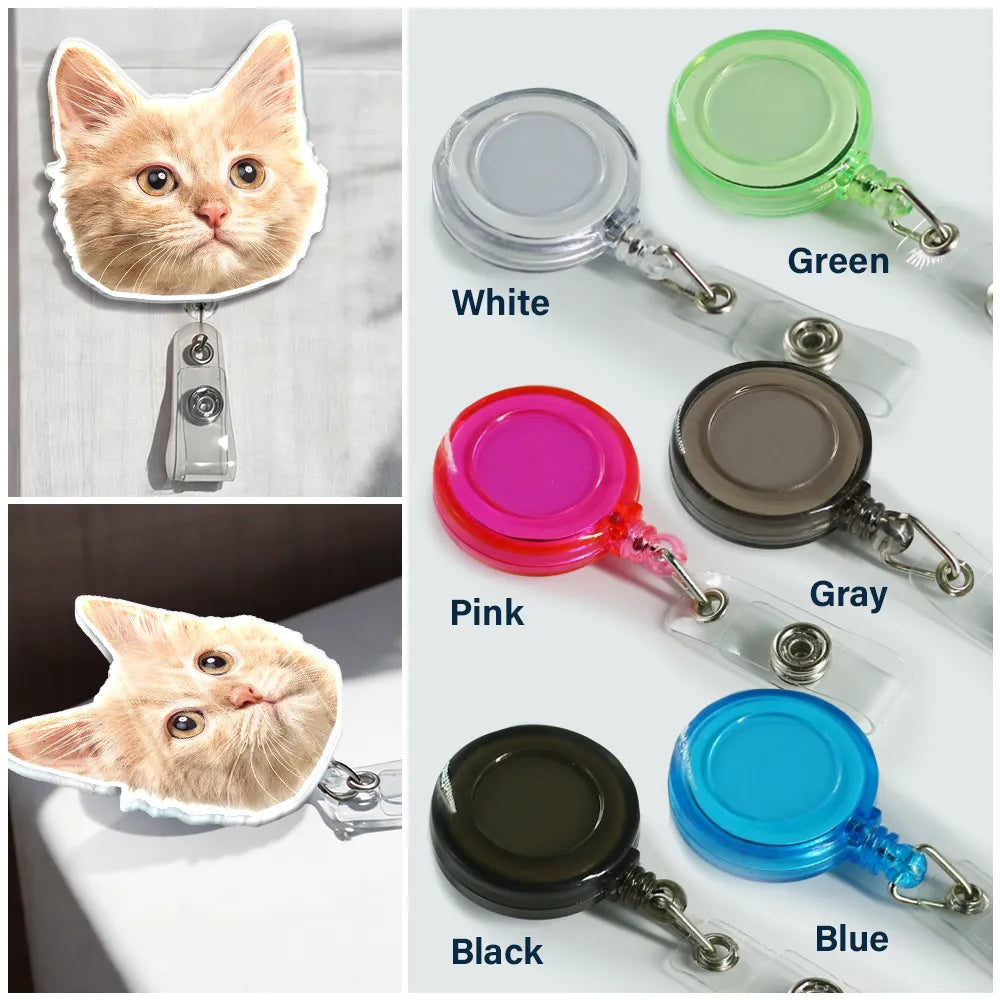 Nurse,Teacher,Gift For Women,Happy,Custom Photo - Custom Photo Funny Dog Cat Person Face - Personalized Badge Reel