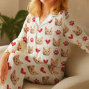 Dog Lovers, Cat Lovers, Dog Mom, Cat Mom, Happy, Gift For Women, Gift For Yourself - Custom Photo Funny Dog Cat Pet - Personalized Satin Pajama Set