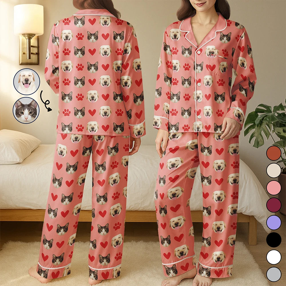 Custom Photo Funny Dog Cat Pet - Personalized Satin Pajama Set