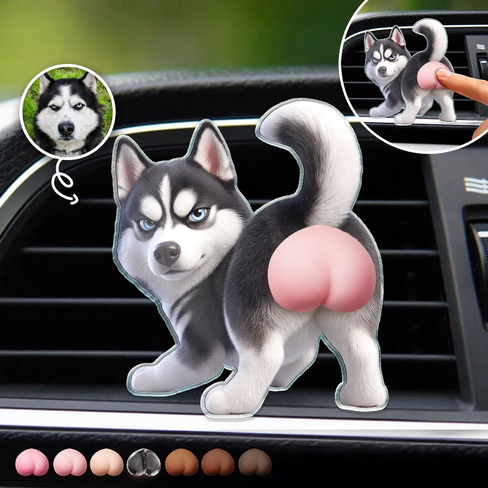 Art Design, Humorous, Pet Lovers, Photo - Squishy Pet Butt - Custom Photo Funny Dog Cat Pet Butt - Personalized Squishy Acrylic Car Vent Clip