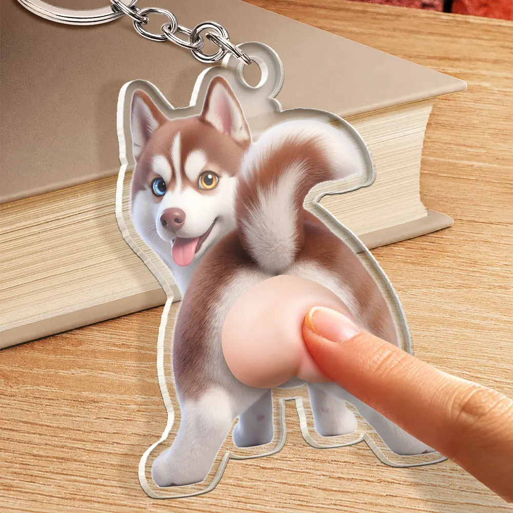 Art Design, Humorous, Pet Lovers, Photo - Squishy Pet Butt - Custom Photo Funny Dog Cat Pet Butt - Personalized Squishy Acrylic Keychain