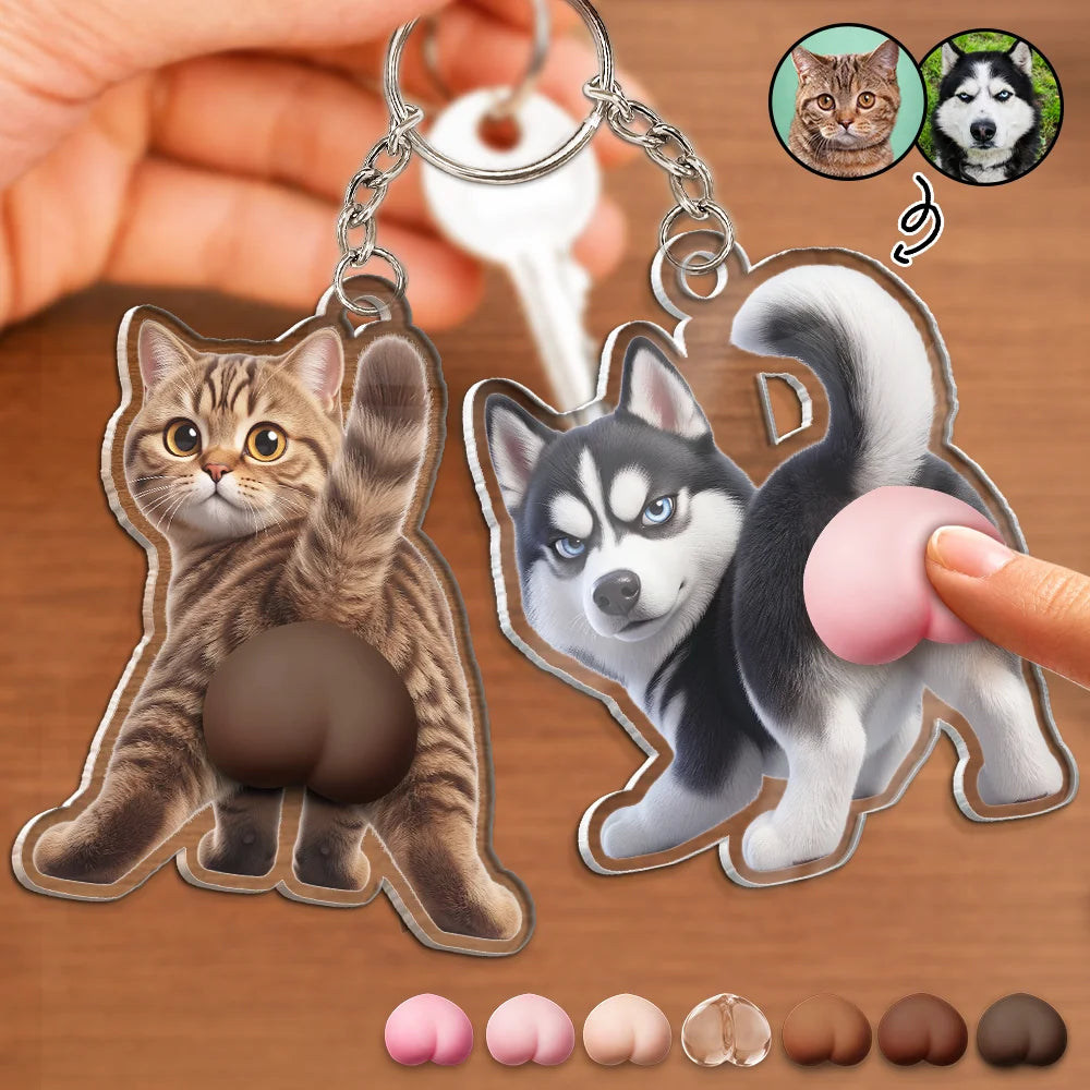 Custom Photo Funny Dog Cat Pet Butt - Personalized Squishy Acrylic Keychain