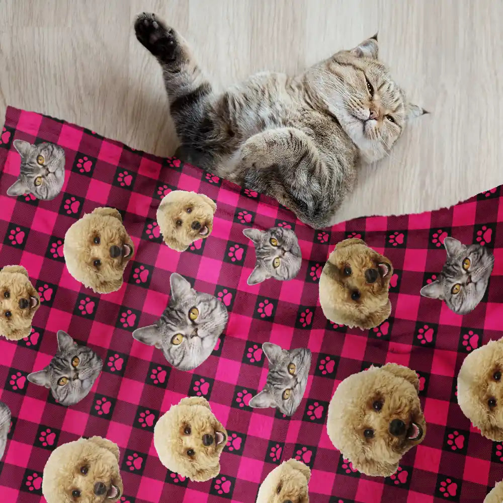 Pet Lovers, Pet Mom, Pet Dad, Happy, Custom Photo - Custom Photo Funny Dog Cat Pet Face - Personalized Pet Blanket
