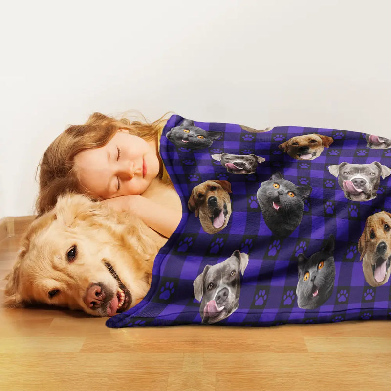 Pet Lovers, Pet Mom, Pet Dad, Happy, Custom Photo - Custom Photo Funny Dog Cat Pet Face - Personalized Pet Blanket