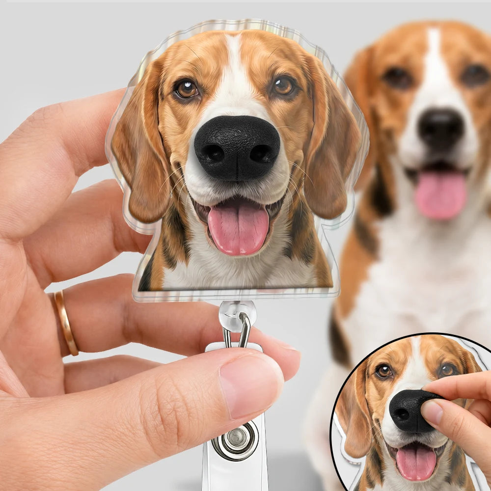 Custom Photo Funny Dog Nose - Personalized Squishy Badge Reel