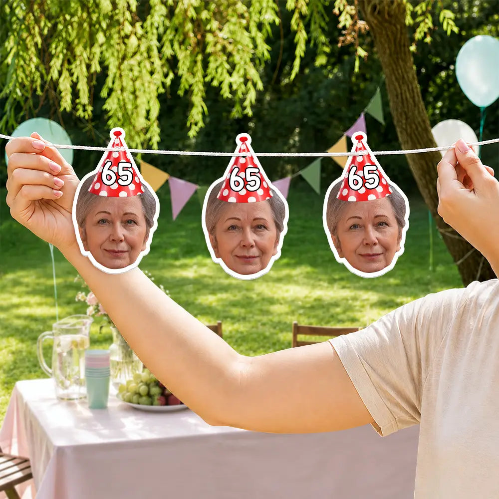 Humorous,Custom Photo,Gift For Yourself,Cut-Face Photo,Icon - Custom Photo Funny Face Birthday Family, Friends, Colleagues - Personalized Garland Banner