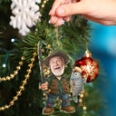 Gift For Yourself,Gift For Men,Happy,Dad's Hobby,Grandpa's Hobby,Fishing,Custom Photo,Christmas,Photo Hobby Ornament - Custom Photo Funny Face Cut Fishing Man - Personalized Acrylic Photo Ornament