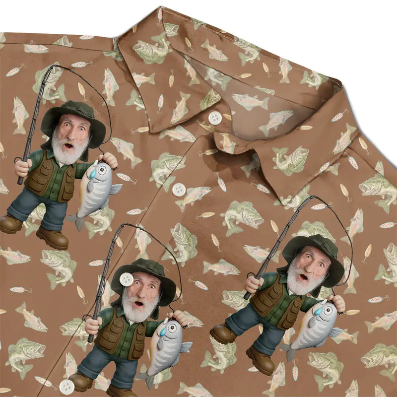 Gift For Yourself,Gift For Women,Gift For Men,Happy,Fishing - Custom Photo Funny Face Cut Fishing Man - Personalized Hawaiian Shirt