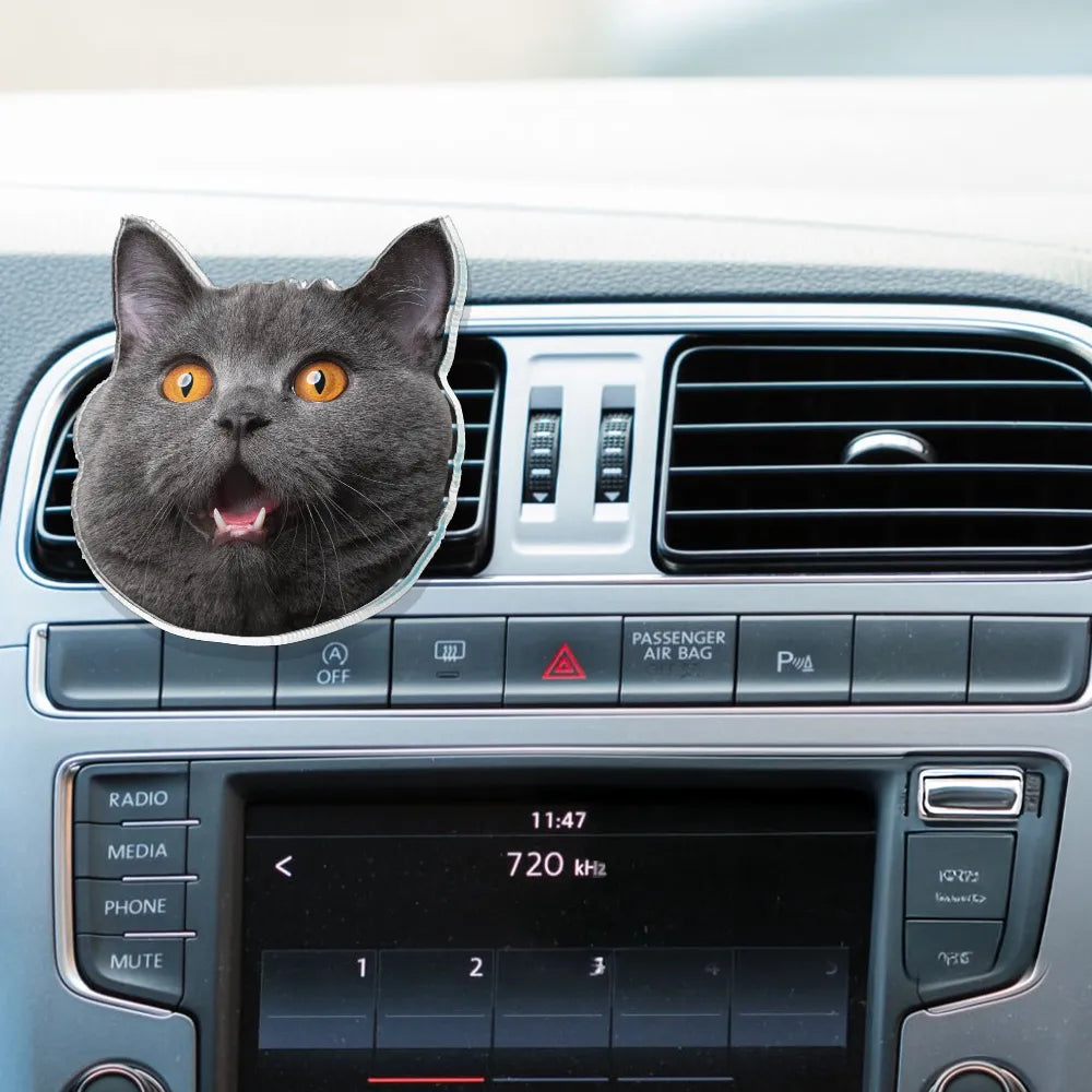 Gift For Kids,Gift For Mother,Gift For Father,Pet Lovers,Dog Lovers,Cat Lovers,Happy,Custom Photo - Custom Photo Funny Face Cut Kids Dogs Cats - Personalized Acrylic Car Vent Clip