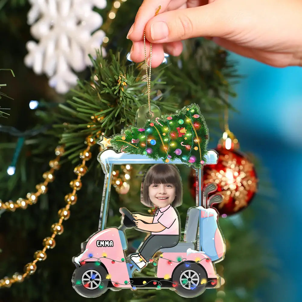 Gift For Kids, Gift For Grandkids, Photo Hobby Ornament, Custom Photo, Funny, Christmas - Custom Photo Funny Face Golf Cart Kid Baby - Personalized Acrylic Photo Ornament