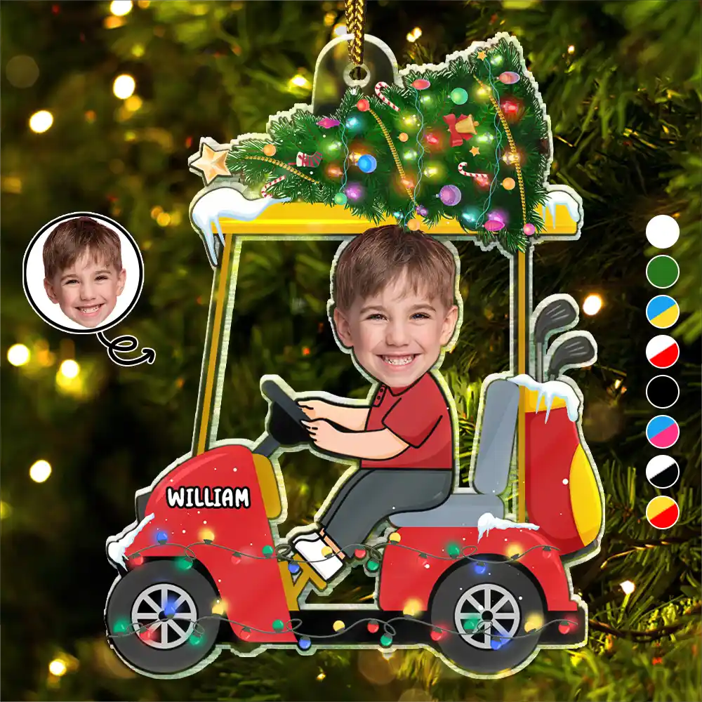 Custom Photo Funny Face Golf Cart Kid Baby - Personalized Acrylic Photo Ornament