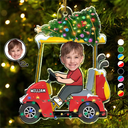 Gift For Kids, Gift For Grandkids, Photo Hobby Ornament, Custom Photo, Funny, Christmas - Custom Photo Funny Face Golf Cart Kid Baby - Personalized Acrylic Photo Ornament