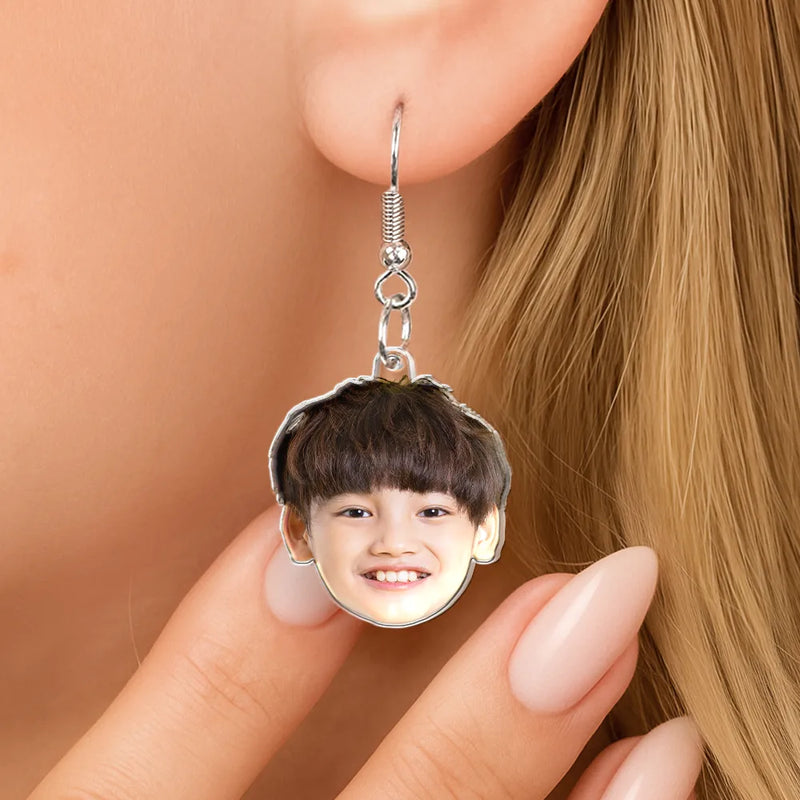 Gift For Yourself,Gift For Women,Happy - Custom Photo Funny Face Pet Kid Family - Personalized Acrylic Earrings