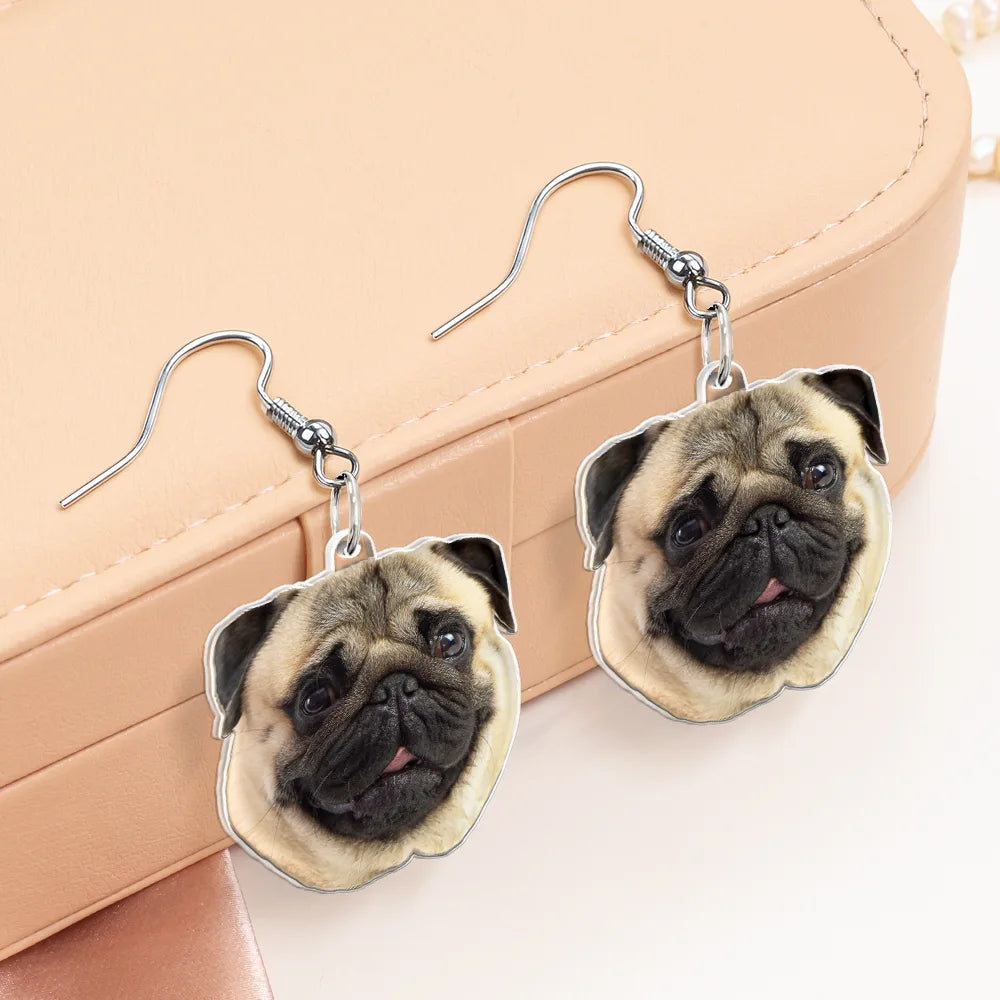 Gift For Yourself,Gift For Women,Happy - Custom Photo Funny Face Pet Kid Family - Personalized Acrylic Earrings