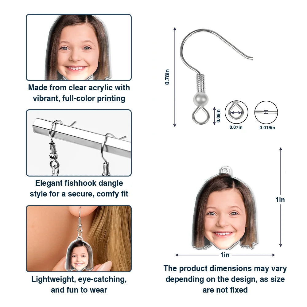Gift For Yourself,Gift For Women,Happy - Custom Photo Funny Face Pet Kid Family - Personalized Acrylic Earrings