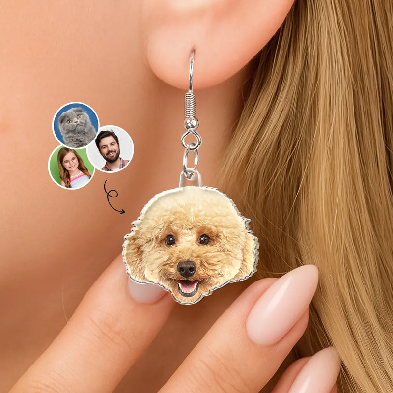 Gift For Yourself,Gift For Women,Happy - Custom Photo Funny Face Pet Kid Family - Personalized Acrylic Earrings