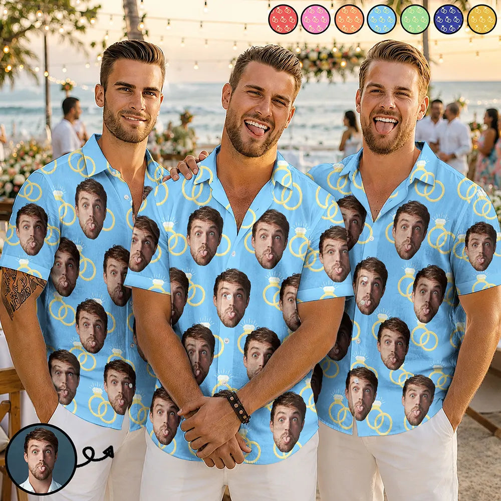 Custom Photo Funny Face Wedding Party - Personalized Hawaiian Shirt