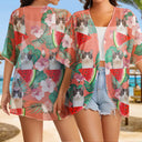 Summer,Gift For Wife,Gift For Girlfriend,Gift For Women,Gift For Yourself,Dog Lovers,Dog Mom,Happy,Pet Lovers,Beach - Custom Photo Funny Family Dog Cat - Personalized Women Kimono Cardigan