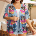 Summer,Gift For Wife,Gift For Girlfriend,Gift For Women,Gift For Yourself,Dog Lovers,Dog Mom,Happy,Pet Lovers,Beach - Custom Photo Funny Family Dog Cat - Personalized Women Kimono Cardigan