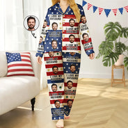 Funny, Gift For Couples, Gift For Wife, Gift For Girlfriend, Gift For Women - Custom Photo Funny I Love My Husband US Flag - Personalized Satin Pajama Set