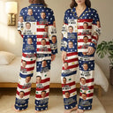 Funny, Gift For Couples, Gift For Wife, Gift For Girlfriend, Gift For Women - Custom Photo Funny I Love My Husband US Flag - Personalized Satin Pajama Set