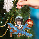 Gift For Kids,Gift For Grandkids,Photo Hobby Ornament,Custom Photo,Funny,Christmas - Custom Photo Funny Kid Face Airplane - Personalized Acrylic Photo Ornament