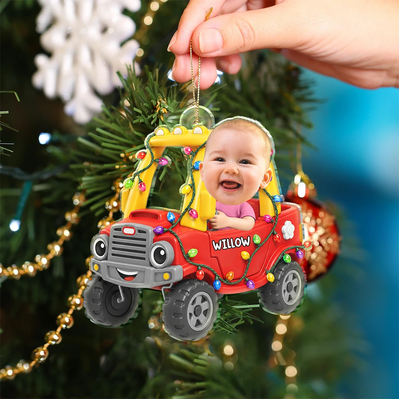 Top Market,Playful,Christmas,Custom Photo,Gift For Kids,Cut-Face Photo - Custom Photo Funny Kid Face Car Toys - Personalized Custom Shaped Acrylic Ornament