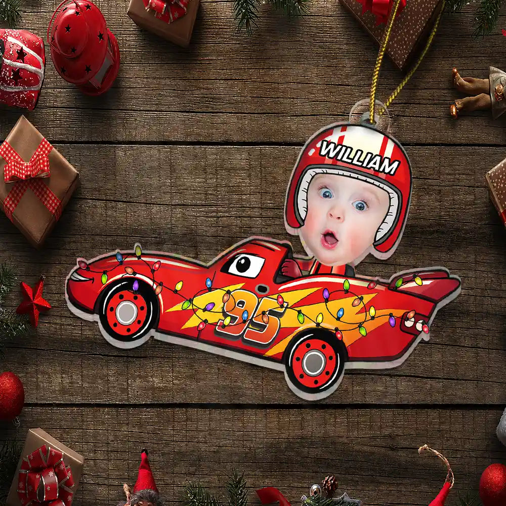 Top Market,Playful,Christmas,Custom Photo,Gift For Kids,Cut-Face Photo - Custom Photo Funny Kid Face Car Toys - Personalized Custom Shaped Acrylic Ornament