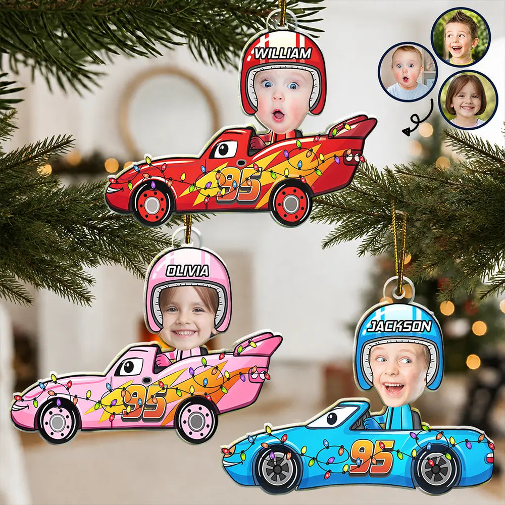 Custom Photo Funny Kid Face Car Toys - Personalized Custom Shaped Acrylic Ornament