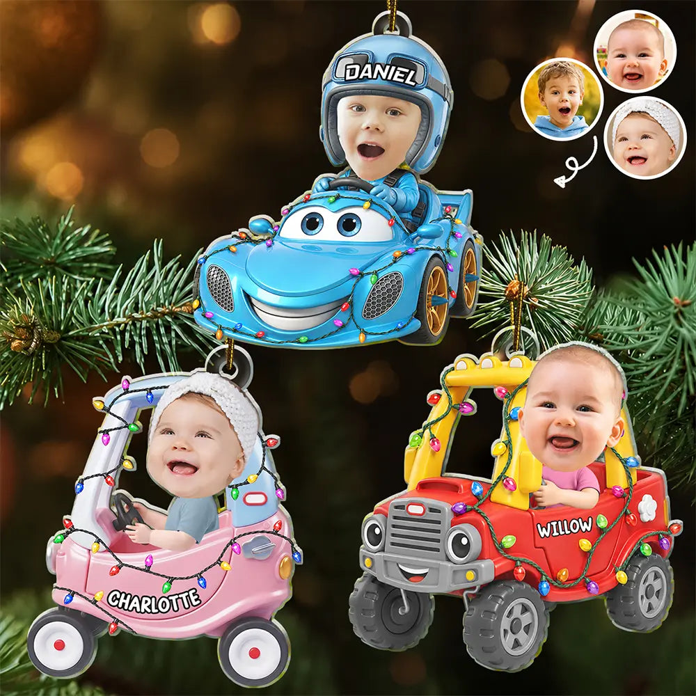 Top Market,Playful,Christmas,Custom Photo,Gift For Kids,Cut-Face Photo - Custom Photo Funny Kid Face Car Toys - Personalized Custom Shaped Acrylic Ornament