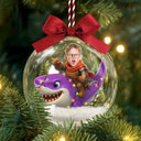 Gift For Kids,Custom Photo,Photo Hobby Ornament,Christmas,Happy - Custom Photo Funny Kid Face Riding Shark - Personalized 3D Acrylic Ball Ornament