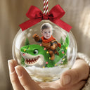 Gift For Kids,Custom Photo,Photo Hobby Ornament,Christmas,Happy - Custom Photo Funny Kid Face Riding Shark - Personalized 3D Acrylic Ball Ornament