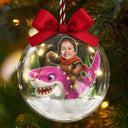 Gift For Kids,Custom Photo,Photo Hobby Ornament,Christmas,Happy - Custom Photo Funny Kid Face Riding Shark - Personalized 3D Acrylic Ball Ornament