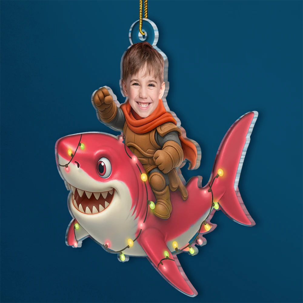 Gift For Kids,Gift For Grandkids,Photo Hobby Ornament,Custom Photo,Funny,Christmas - Custom Photo Funny Kid Face Shark - Personalized Acrylic Photo Ornament
