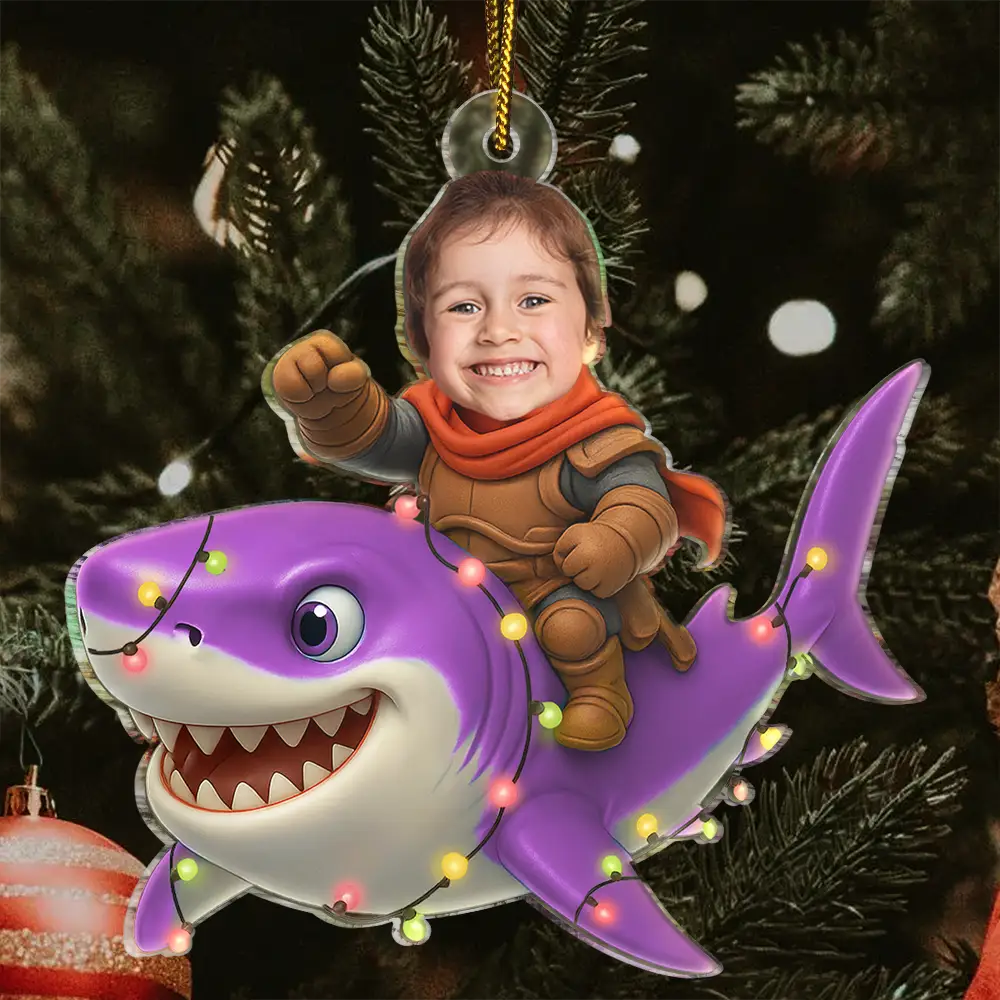 Gift For Kids,Gift For Grandkids,Photo Hobby Ornament,Custom Photo,Funny,Christmas - Custom Photo Funny Kid Face Shark - Personalized Acrylic Photo Ornament