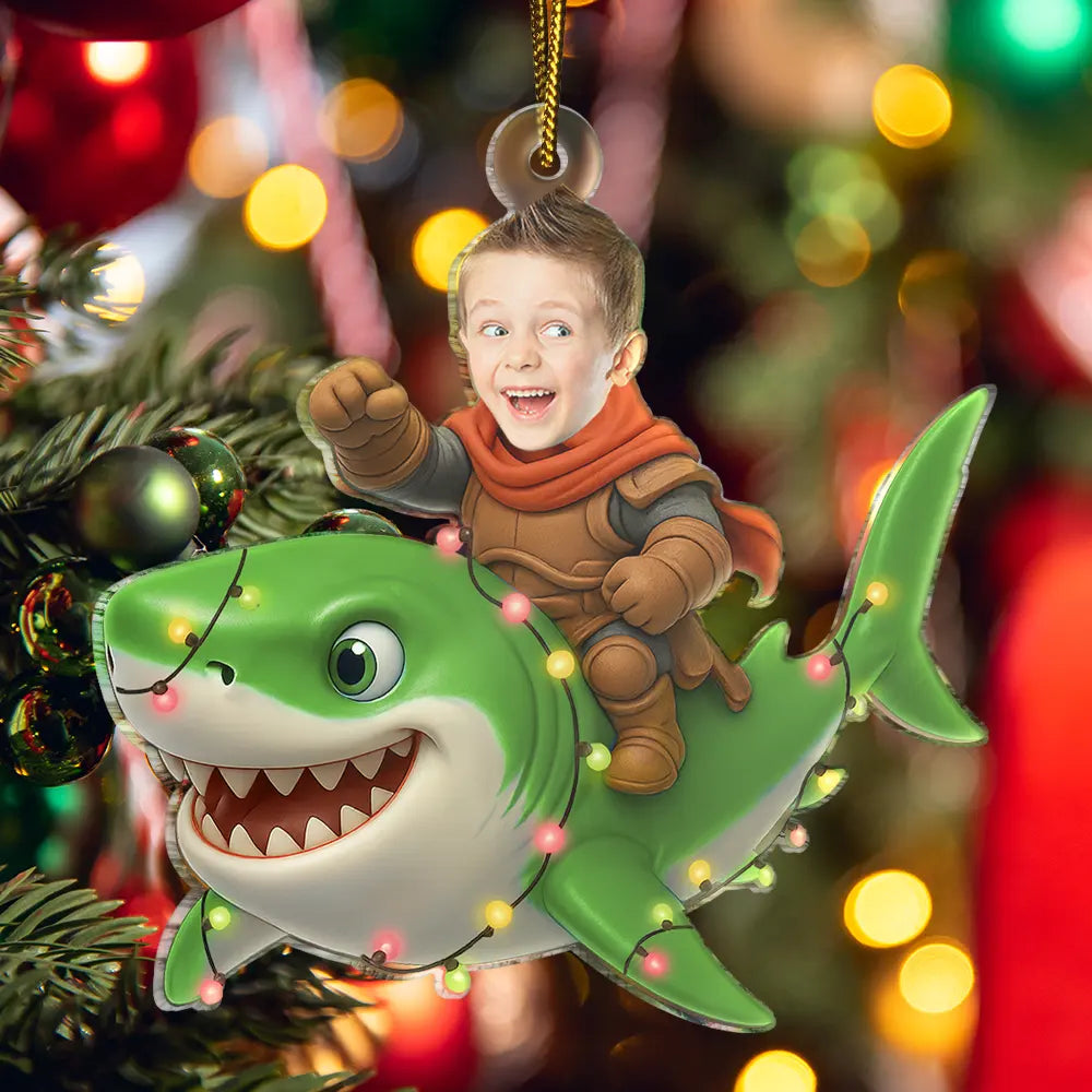 Gift For Kids,Gift For Grandkids,Photo Hobby Ornament,Custom Photo,Funny,Christmas - Custom Photo Funny Kid Face Shark - Personalized Acrylic Photo Ornament