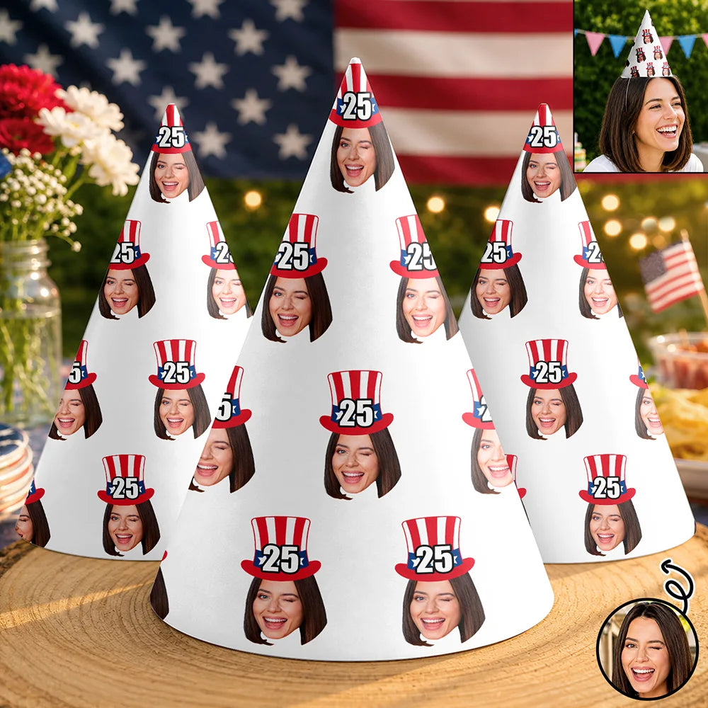 Custom Photo Funny Patriotic Face Birthday Family, Friends - Personalized Party Hats