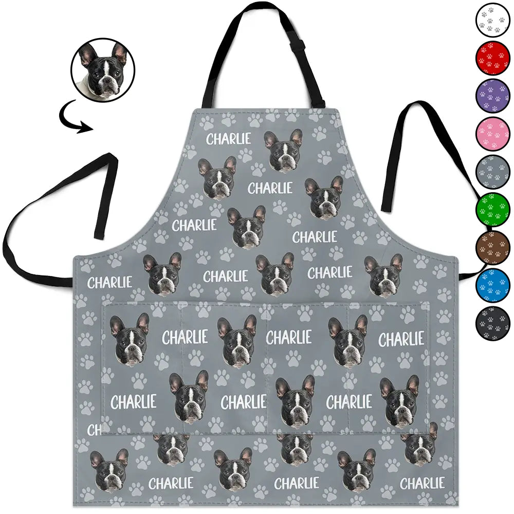 Cat Lovers,Pet Lovers,Dog Lovers,Dog Mom,Dog Dad,Cat Mom,Cat Dad,Happy - Custom Photo Funny Pet Face Pattern Dog Cat Family - Personalized Apron