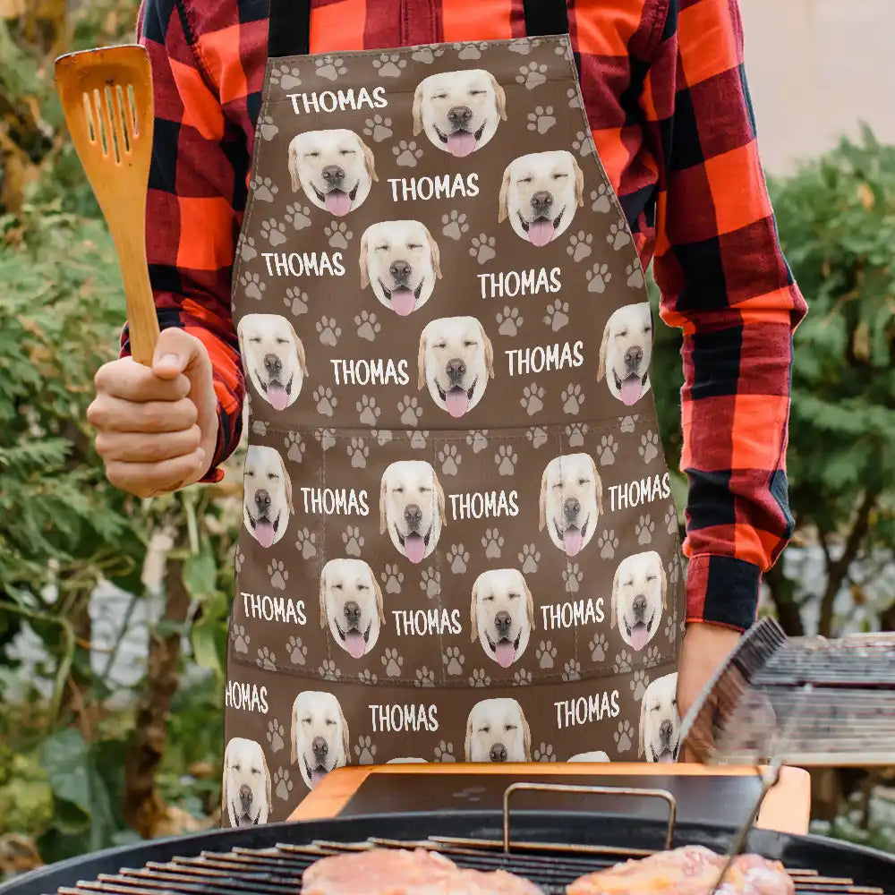 Cat Lovers,Pet Lovers,Dog Lovers,Dog Mom,Dog Dad,Cat Mom,Cat Dad,Happy - Custom Photo Funny Pet Face Pattern Dog Cat Family - Personalized Apron