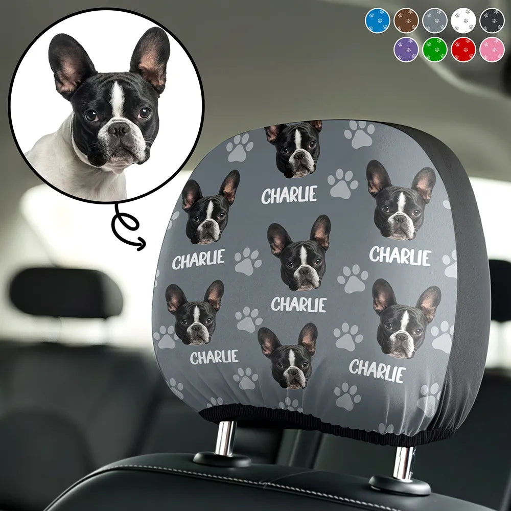 Custom Photo Funny Pet Face Pattern Dog Cat Family - Personalized Car Headrest Covers