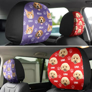 Pet Lovers,Custom Photo,Funny - Custom Photo Funny Pet Face Pattern Dog Cat Family - Personalized Car Headrest Covers