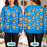 Cat Lovers, Pet Lovers, Dog Lovers, Dog Mom, Cat Mom, Happy - Custom Photo Funny Pet Face Pattern Dog Cat Family - Personalized Cardigan