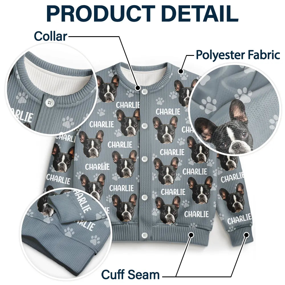 Cat Lovers, Pet Lovers, Dog Lovers, Dog Mom, Cat Mom, Happy - Custom Photo Funny Pet Face Pattern Dog Cat Family - Personalized Cardigan