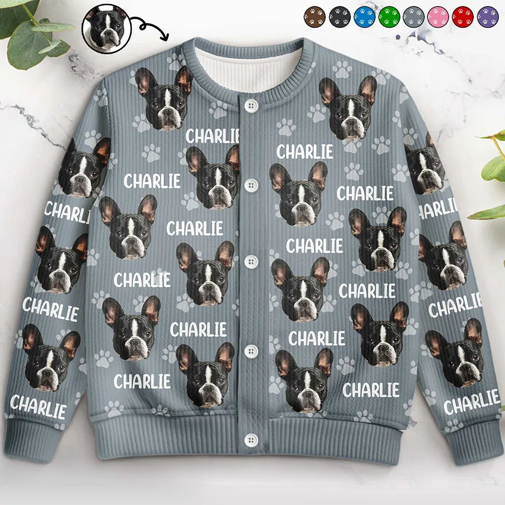 Custom Photo Funny Pet Face Pattern Dog Cat Family - Personalized Cardigan