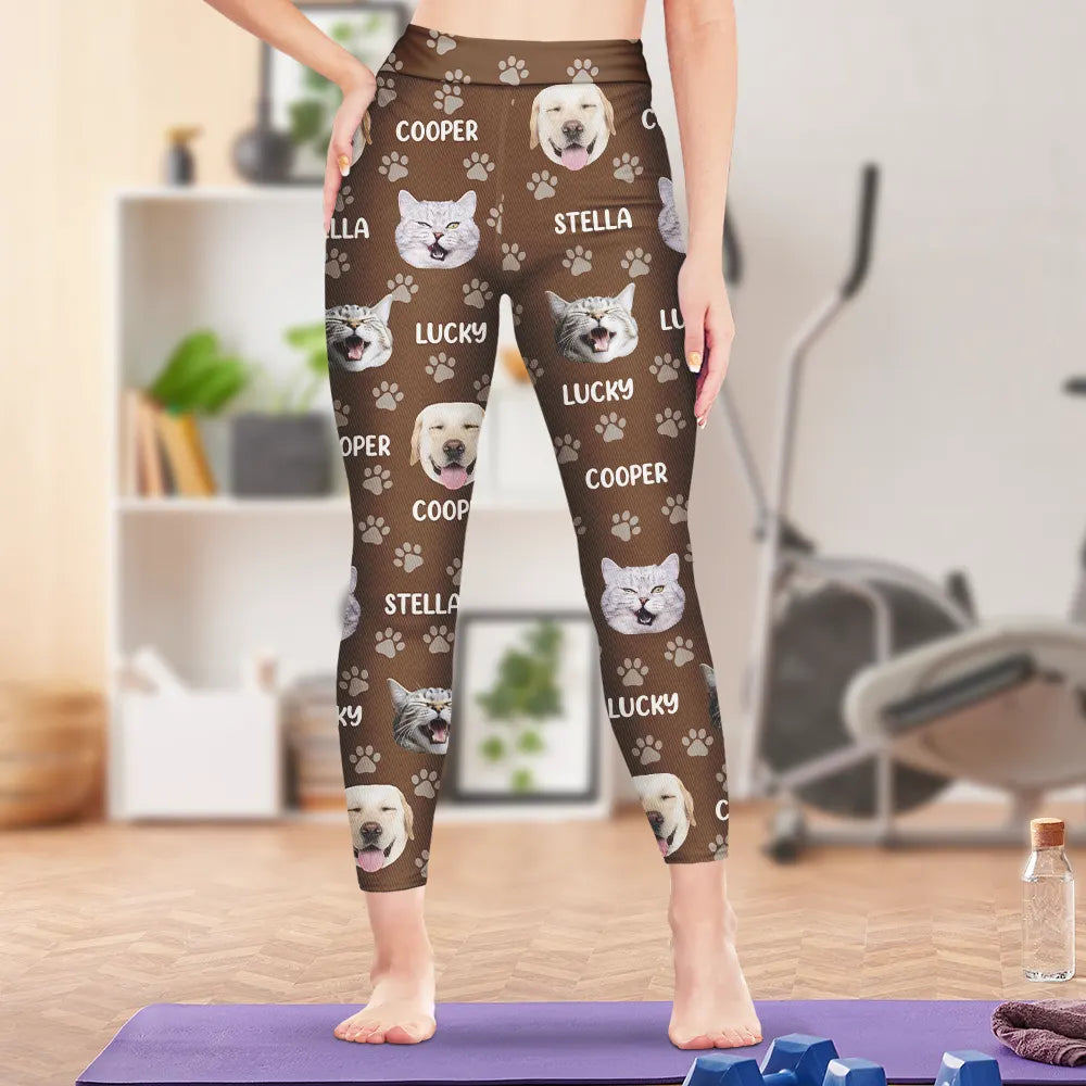 Cat Lovers,Pet Lovers,Dog Lovers,Dog Mom,Dog Dad,Cat Mom,Cat Dad,Happy - Custom Photo Funny Pet Face Pattern Dog Cat Family - Personalized Leggings