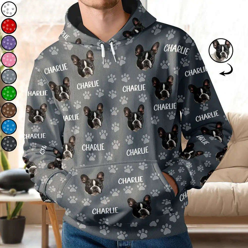 Custom Photo Funny Pet Face Pattern Dog Cat Family - Personalized Pullover Hoodie