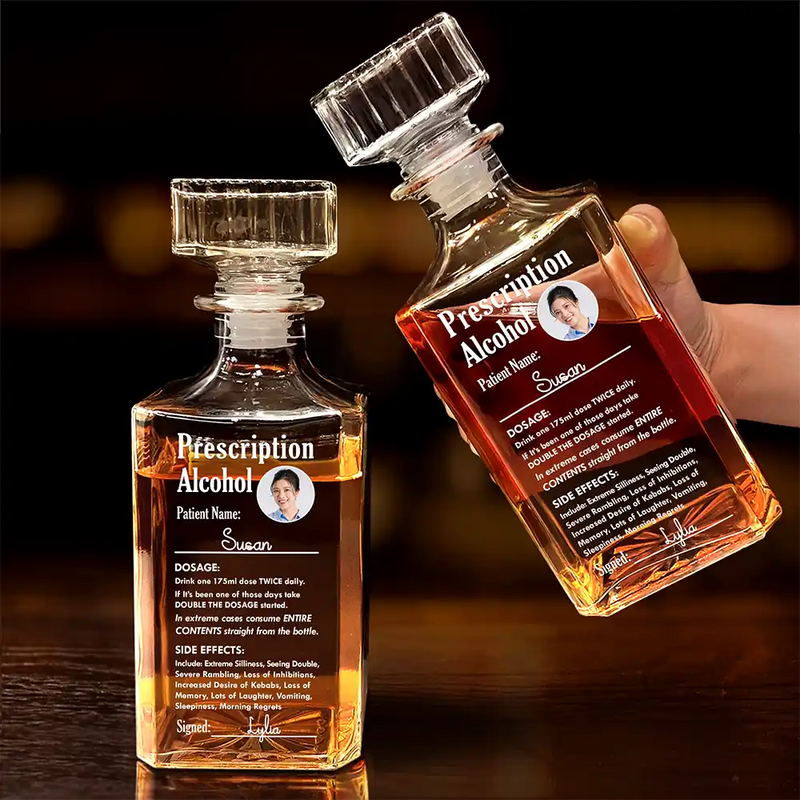 Gift For Yourself, Funny, Custom Photo - Custom Photo Funny Prescription Drink One Measure Daily - Personalized Square Whiskey Bottle